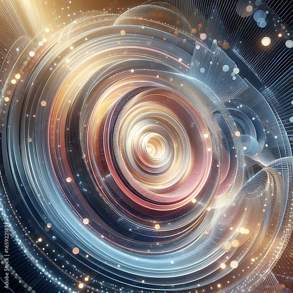 Poster dynamic luminous vortex with swirling energy and sparkling lights, abstract technology concept