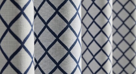 Fototapeta premium Elegant Geometric Decor Patterns A Study in Fabric Design with Blue Diamond Accents