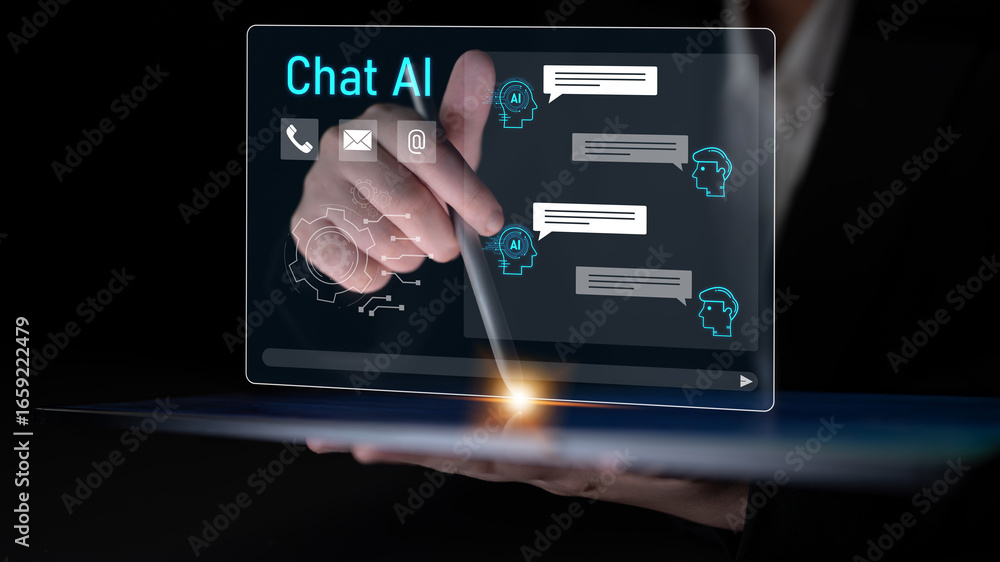 Poster ai chatbot interface facilitates communication, chatbot, and ai interaction for automated user suppo