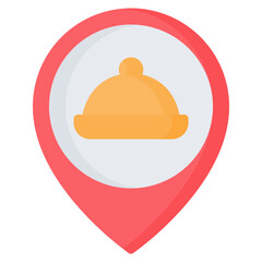 Location pin food delivery icon in flat style, suitable for food delivery, fast food, and restaurant concept illustrations