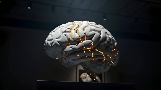 Kintsugi brain art, mental health concept, gold crack repair. Recovery from trauma, resilience, healing mind, psychological well-being, neurological study for innovation.