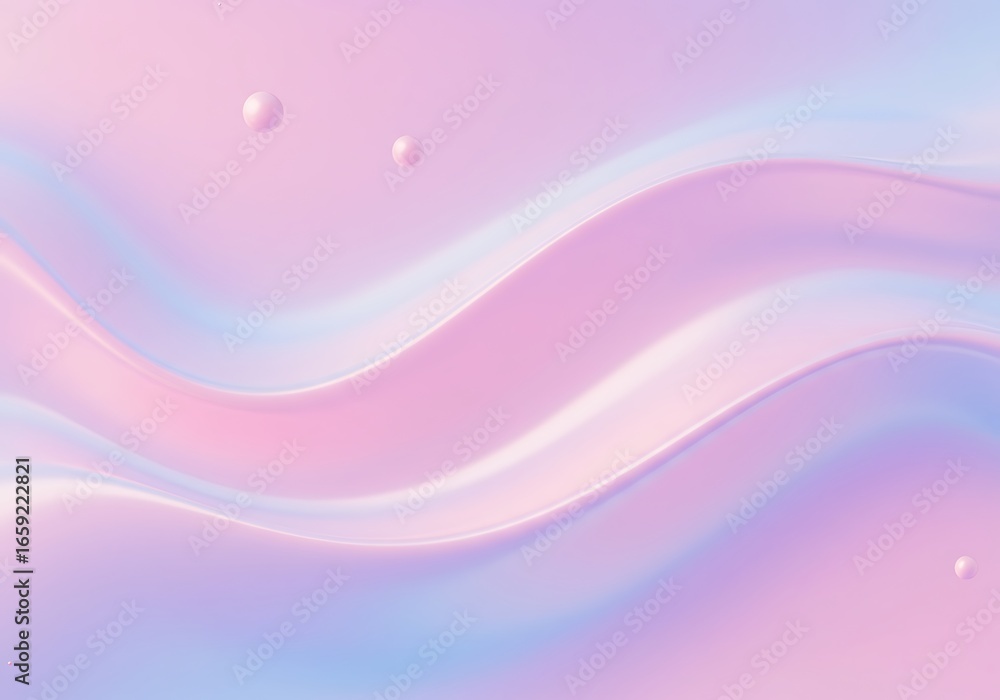 Poster dreamy pastel waves shimmer with iridescent light and delicate floating spheres creating a serene ab