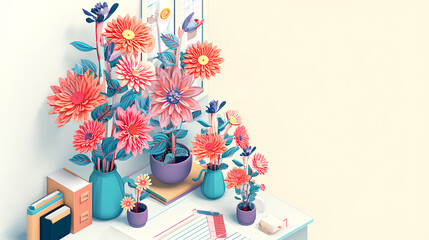 isometric concept flower painting illustration