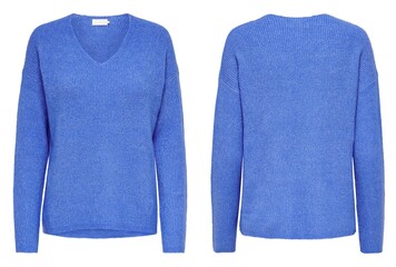 Fototapeta premium sweater on white background, top view, with flat lay. Fashion Lady Clothes Set: Trendy and Cozy Knit Jumper with Autumn Accessories. Female fashion look