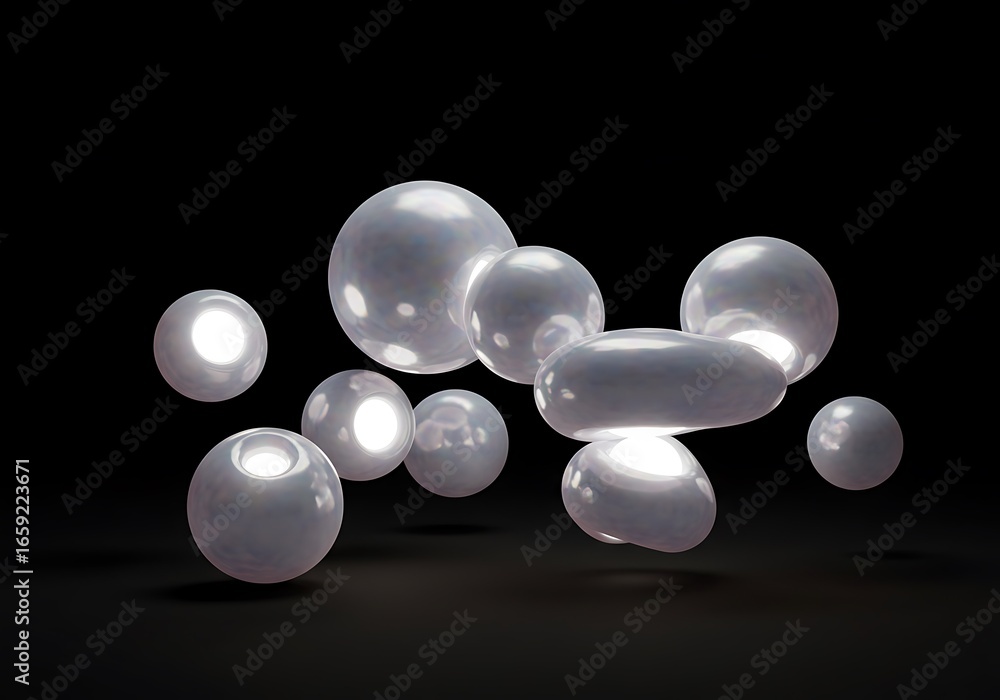 Poster luminous abstract spheres with inner light create a modern, sophisticated visual for science and tec