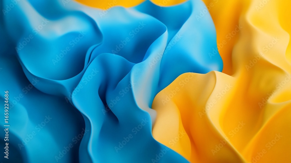 Poster abstract waves of vibrant blue and yellow colors create a dynamic and fluid visual design