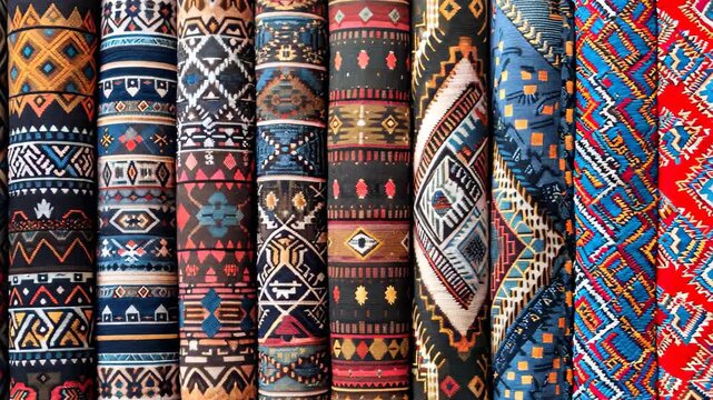 This image showcases a vibrant collection of textile patterns featuring intricate designs and rich colors. Perfect for creative projects, home decor inspiration, or art displays.