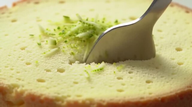 Fork piercing a lemon cake slice