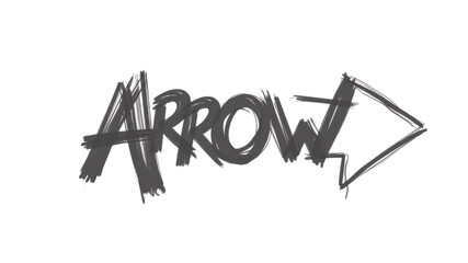 Arrow text with hand drawn style and arrow symbol in gray color on transparent background, creative and dynamic design