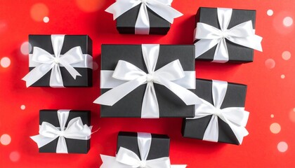 Obraz premium A vibrant Christmas gift box decorated with red and white stars and a festive red bow