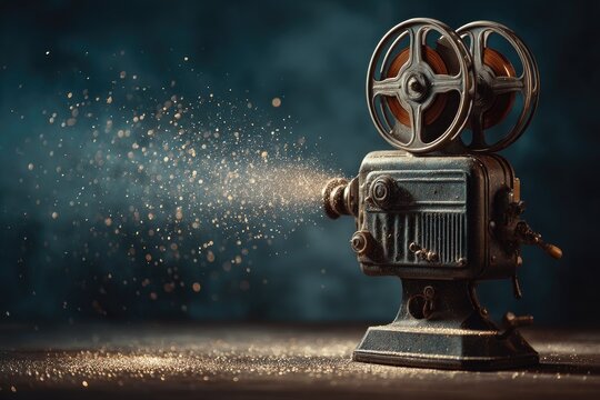 Vintage film projector, cinematic light