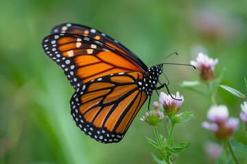 A vibrant orange and black monarch old men with detailed wing patterns.