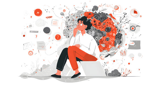 Subconscious mental processes with automatic thoughts tiny person concept. Psychological state in deep mind responsible about thinking, bias, soft skills and uncertain behavior vector illustration.