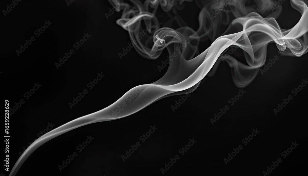Poster captivating wisps of white smoke elegantly swirl and dance across a deep, dark backdrop, creating a 