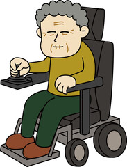 Illustration of the Elderly in an Electric Wheelchair
