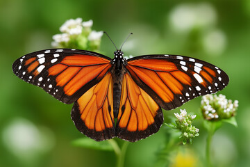 Fototapeta premium A vibrant orange and black monarch old men with detailed wing patterns.