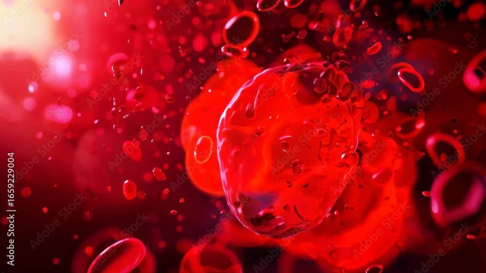 Poster stunning close-up of red blood cells in a dynamic and abstract setting. this visual represents the f