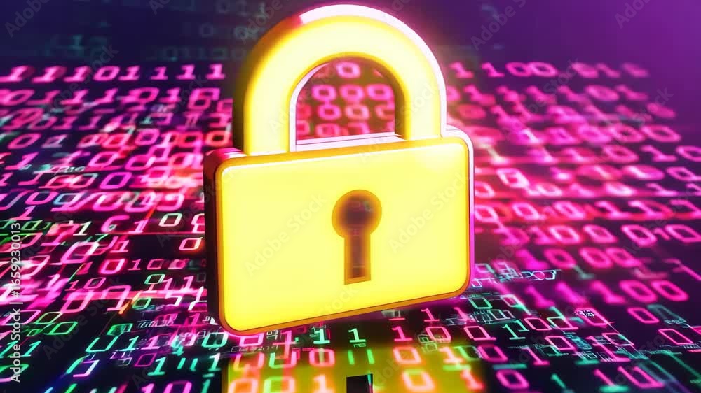 Aufkleber a vibrant digital security concept featuring a lock over binary code, symbolizing protection and con