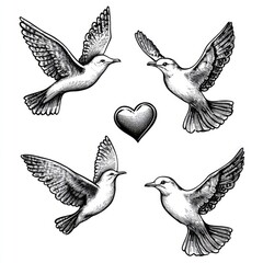 Obraz premium A set of vector graphics with hearts in the style of halftone dots, isolated on a white background, in different sizes and shapes, with a grunge effect.