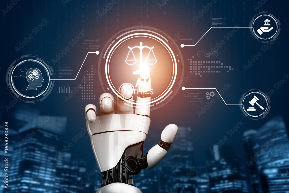 Poster ai ethics ensures fairness, transparency, and responsibility in intelligent systems, guiding safe an