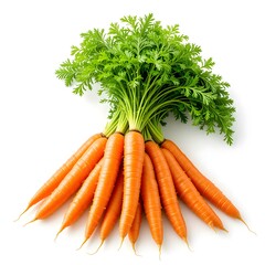 Fresh Carrots with Green Tops on White