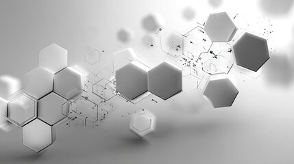 Abstract gray hexagons, tech-style, overlayed with circuit elements