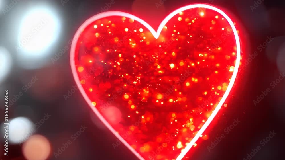 Poster an artistic representation of a heart shape filled with glowing red elements on a dark background, s