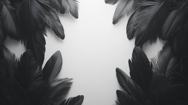 Dark feathers arranged symmetrically on a light background