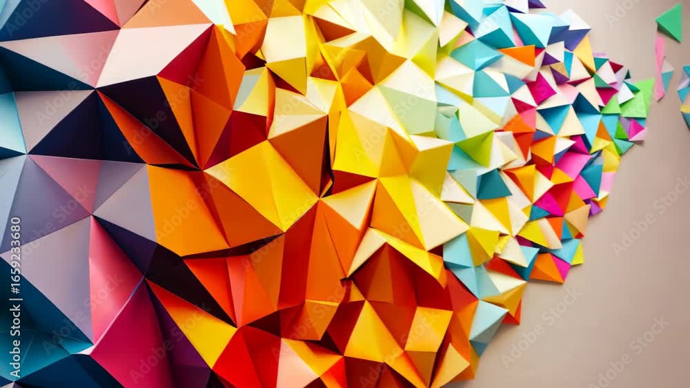 Poster vibrant geometric pattern featuring colorful triangles and dynamic facets. this abstract design crea