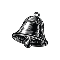 Detailed monochrome illustration of a traditional bell with intricate linework design