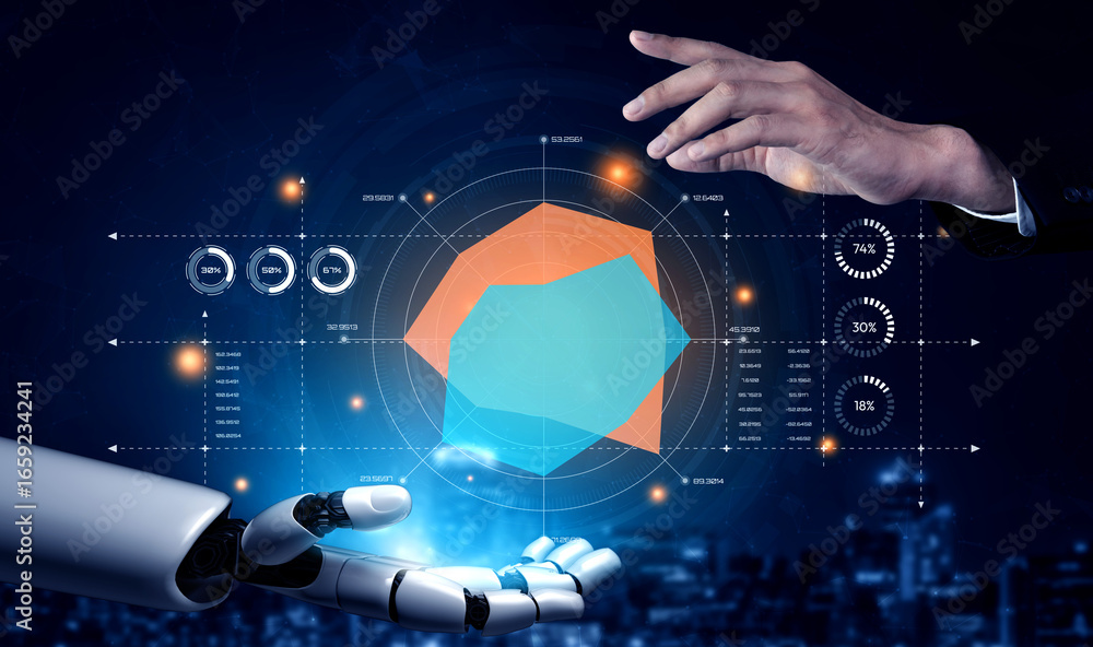 Poster ai artificial intelligence drives data analytics with predictive models, smart dashboards, and virtu