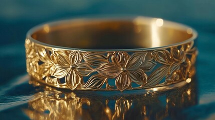 Gold bangle with floral design