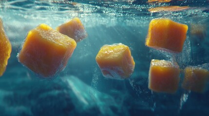 Frozen Mango Cubes Underwater