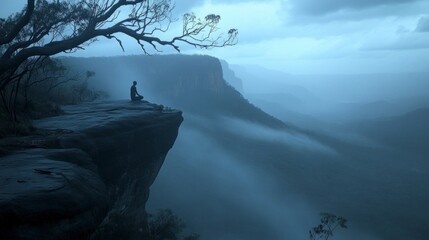 Tranquil moment on a misty mountaintop