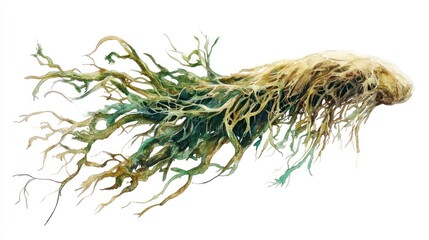 Intricate, flowing root system, resembling a creature