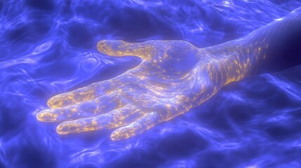 Golden Hand Resting on Liquid Energy