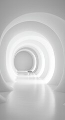 White, futuristic tunnel, empty interior,  modern architecture