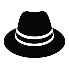 A stylish black fedora hat with a striking white stripe design silhouette vector