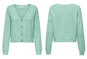 sweater on white background, top view, with flat lay. Fashion Lady Clothes Set: Trendy and Cozy...
