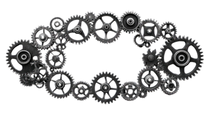 Complex gears arranged in a cloud shape