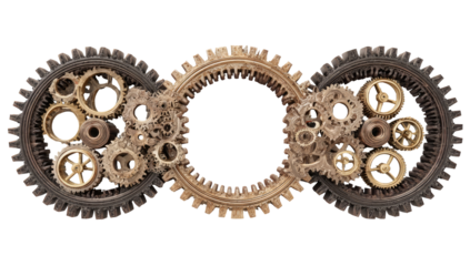 Interlocking gears and wheels, a complex machine