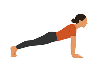 Flat vector of a straight-arm Plank; body in one line, core engaged. Minimal design with top shadow, isolated on white for strength, stability and calisthenics concepts.