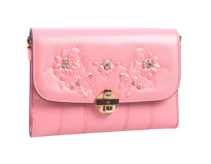 A pink fashionable clutch purse for women isolated on transparent background.