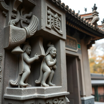 Closeup of TianYi Tomb (Eunuch Tomb) with carving scupltures in Beijing, China
