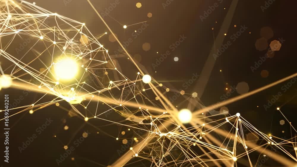 Aufkleber this abstract image features a glowing network connection with luminous nodes on a dark background. 