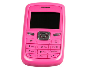 Realistic retro Y2K hot pink girly mobile phone design isolated on transparent background PNG