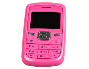 Realistic retro Y2K hot pink girly mobile phone design isolated on transparent background PNG