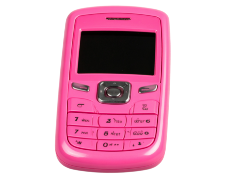 Realistic retro Y2K hot pink girly mobile phone design isolated on transparent background PNG