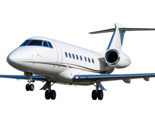 Luxury private jet flying isolated on transparent background PNG