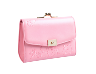 A pink fashionable clutch purse for women isolated on transparent background.